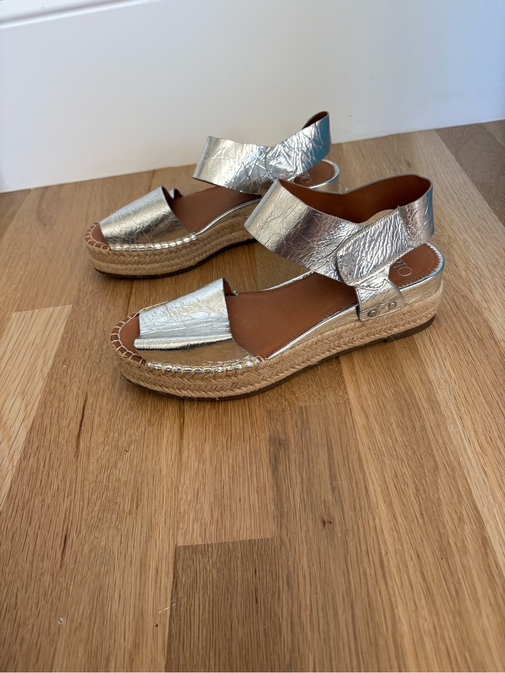 Franco Sarto Metallic Silver Espadrille Wedge Sandals